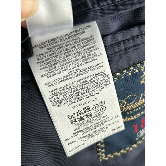 Brooks Brothers Men's Stripe Suit Jacket Wool Long Sleeve Navy Size 48R/W43 - Picture 15 of 16